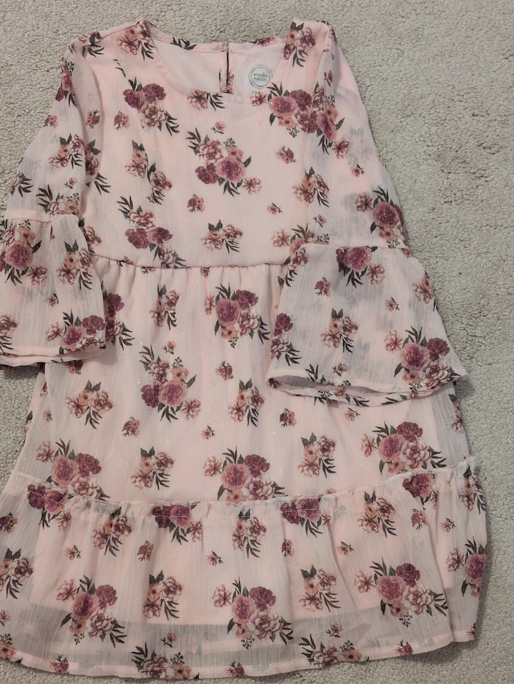 Wonder Nation - Light Pink Floral Tiered Dress with Mauve Blooms (Size 4-5)